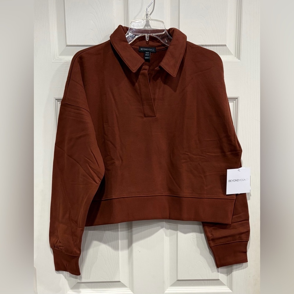 Beyond Yoga Women's Medium LuxeFleece Collared Sweatshirt Cinnamon Brown NWT
